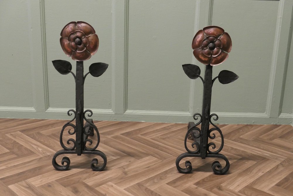 Large Arts and Crafts Copper and Iron Andirons, 1880, Set of 2 for sale ...