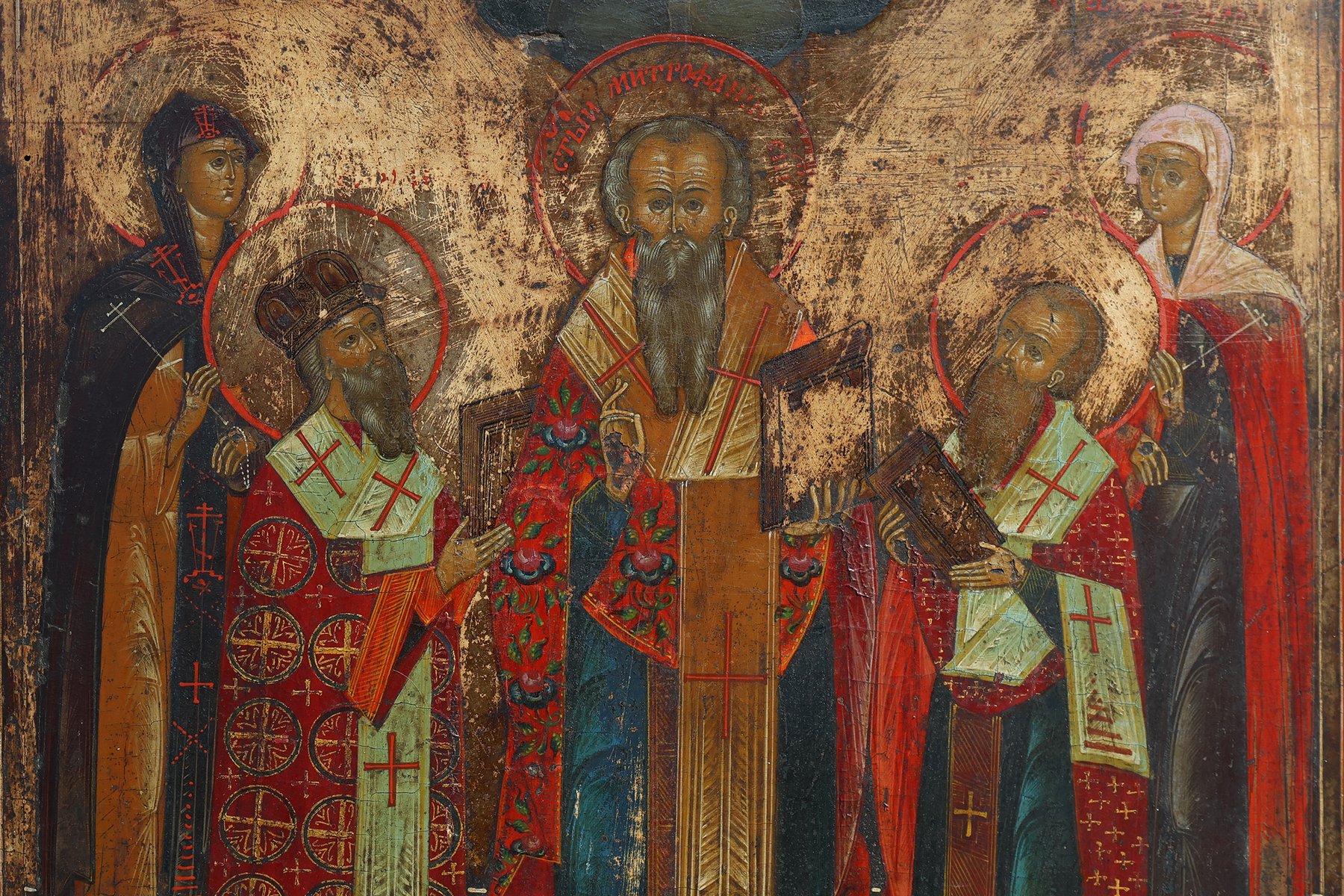 19th Century Traditional Religious Icon Representing Selected Saints ...