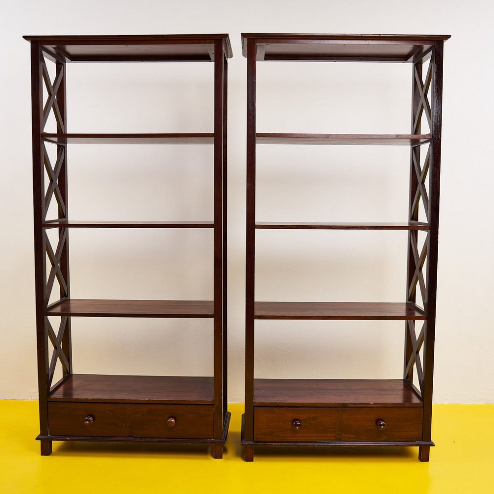 Vintage Bookcases in Wood, 1960s, Set of 2 for sale at Pamono