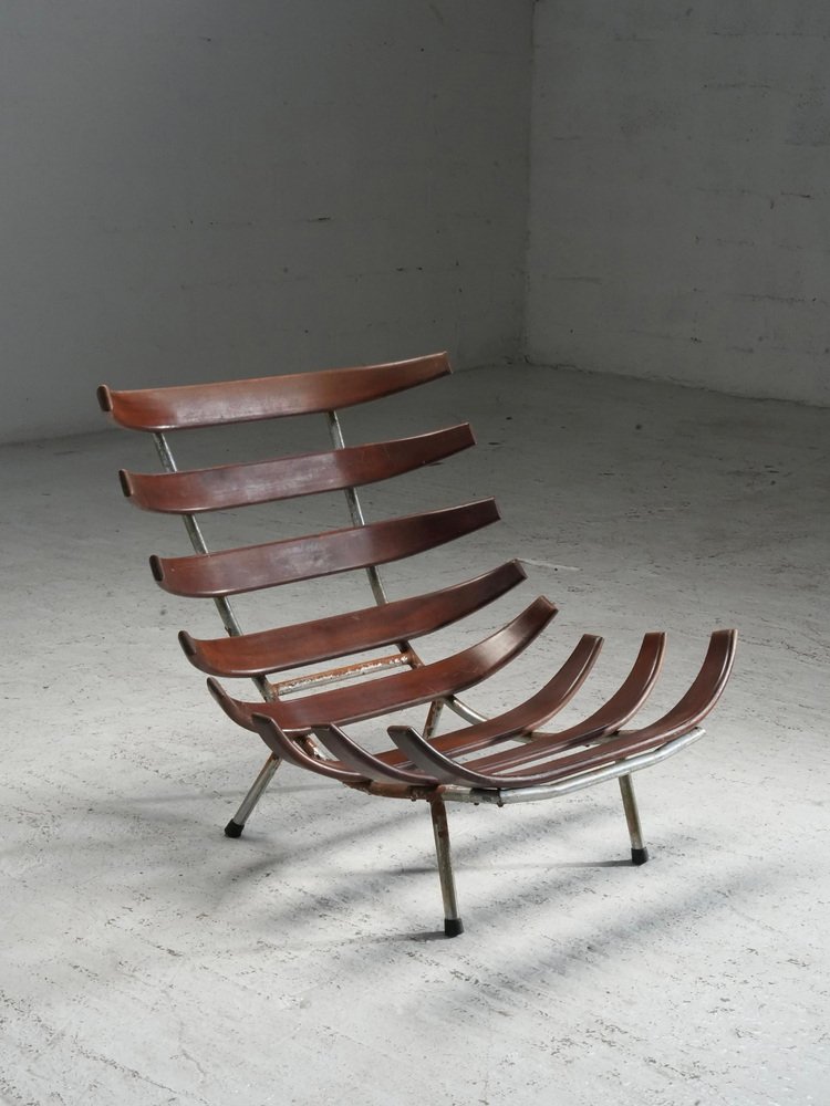 Rib Chair in Teak and Metal, Brazil, 1950s for sale at Pamono