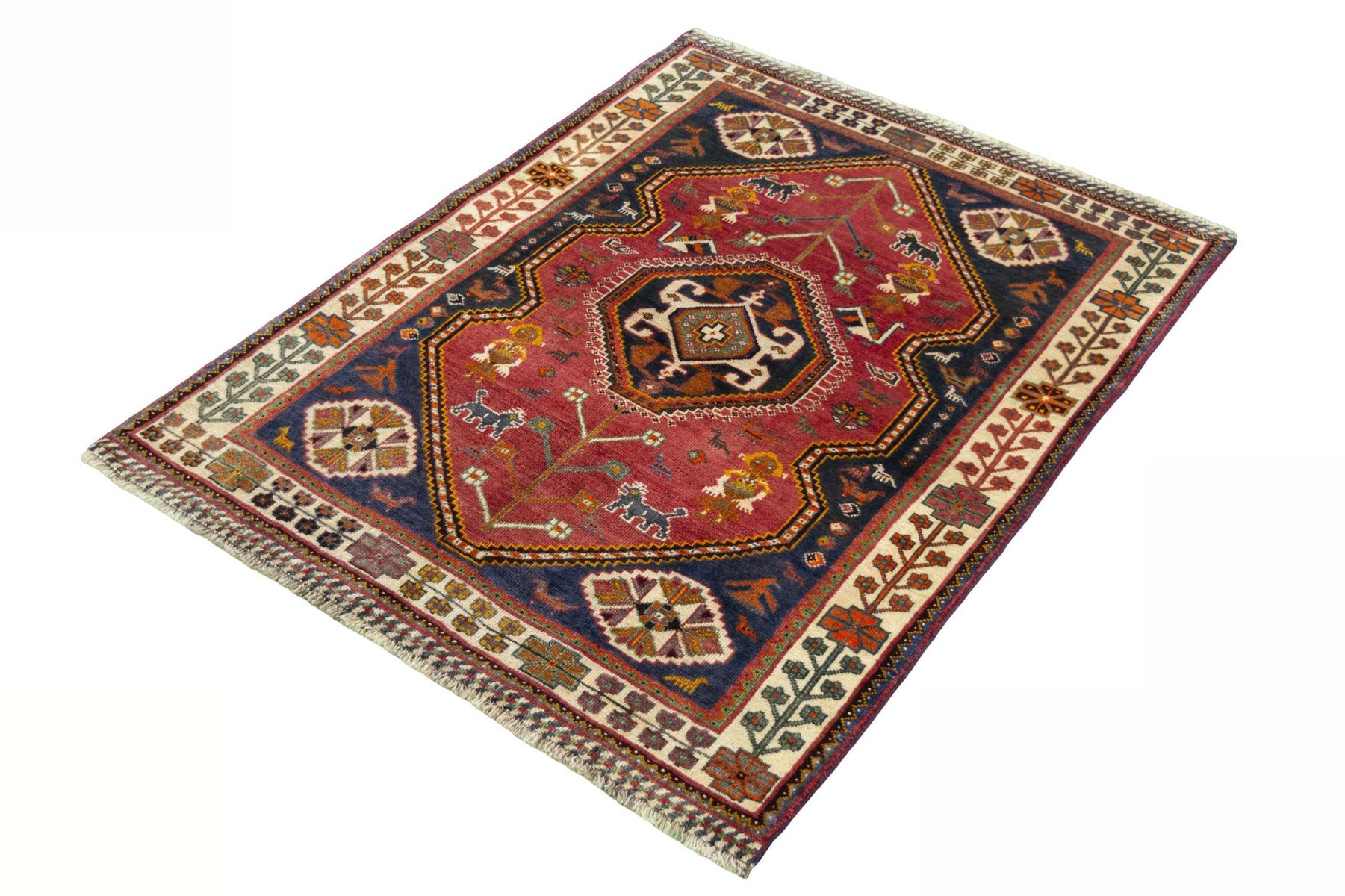 Hand-Knotted Shiraz Ghashghai Rug with Nomadic Art with Symbolic Power ...