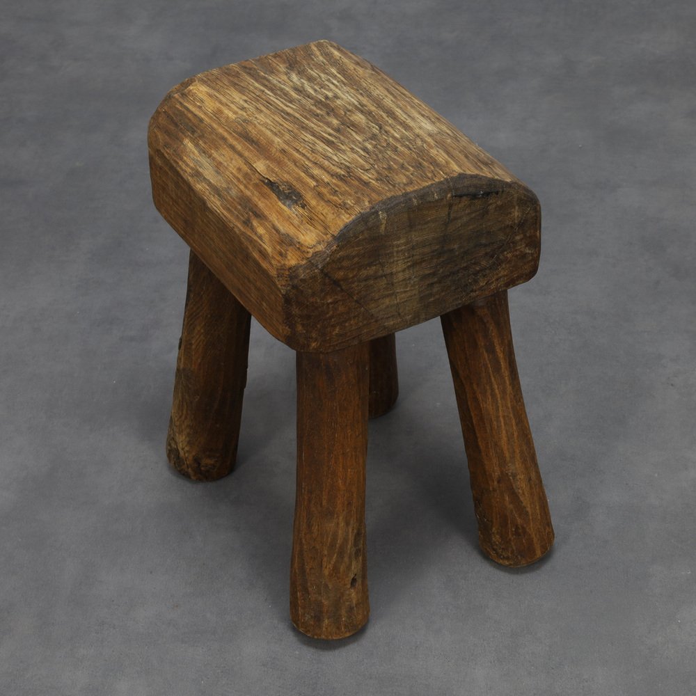 Vintage Brutalist Stool in Wood for sale at Pamono