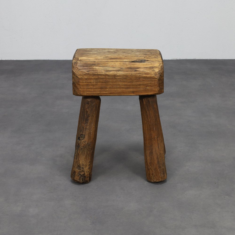 Vintage Brutalist Stool in Wood for sale at Pamono