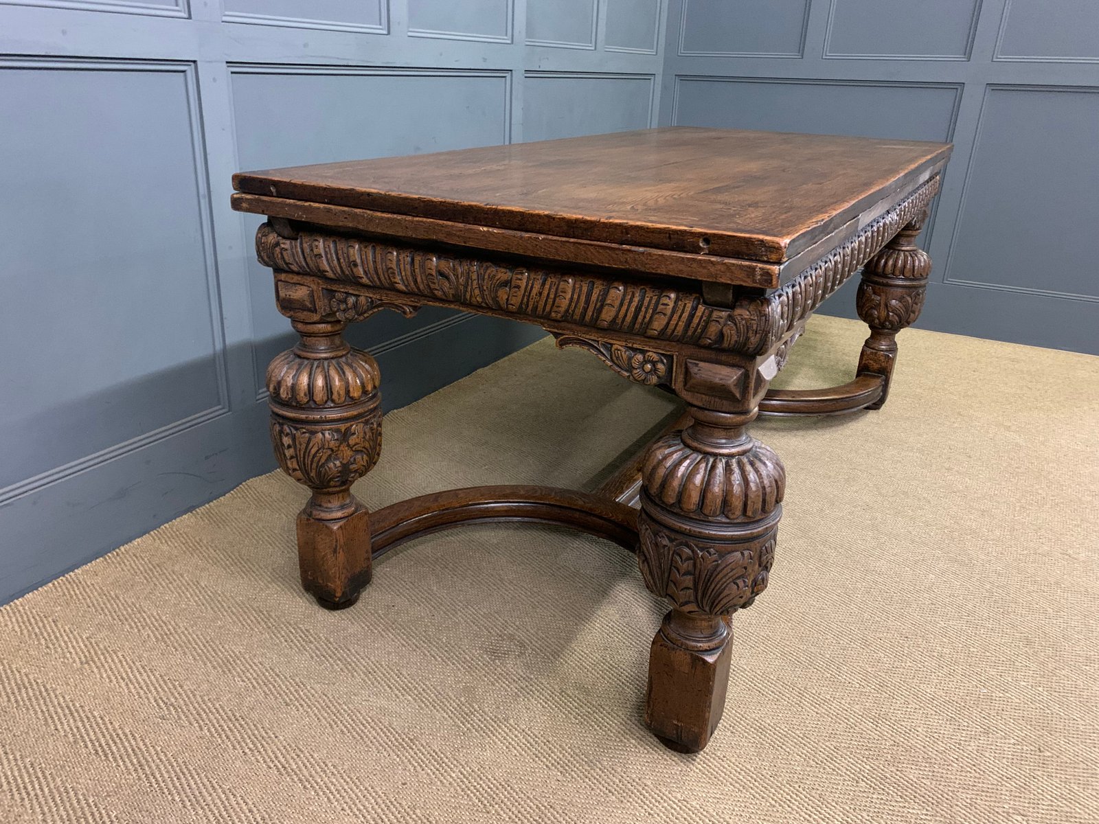 Jacobean Style Oak Refectory Draw Leaf Table, 1910s for sale at Pamono