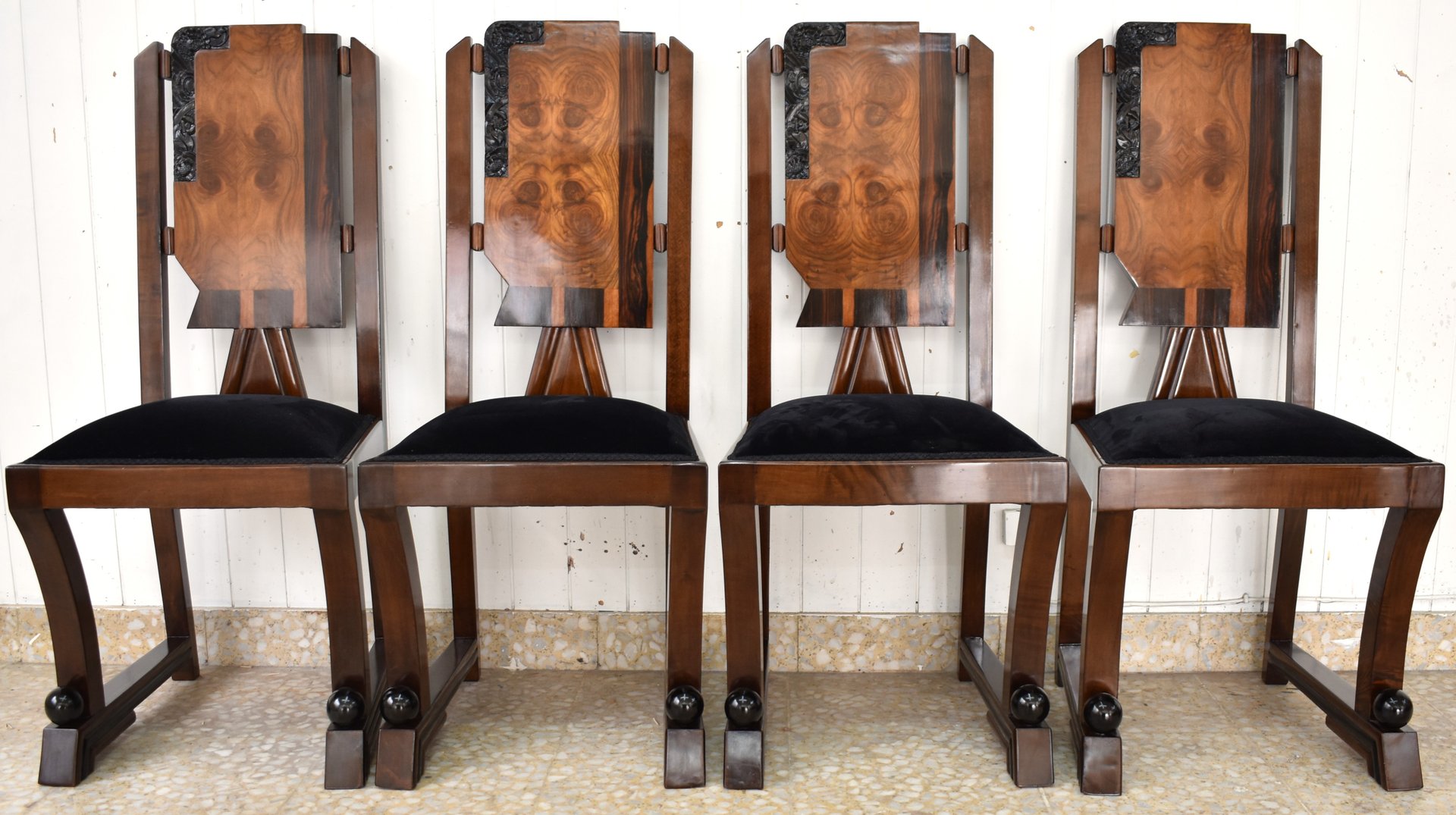Vintage Art Deco Chairs, Set of 4 for sale at Pamono - Vintage Art Deco Chairs