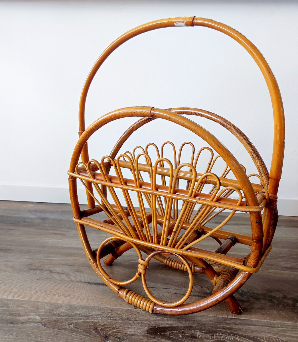 Vintage Wicker Design Magazine Rack for sale at Pamono