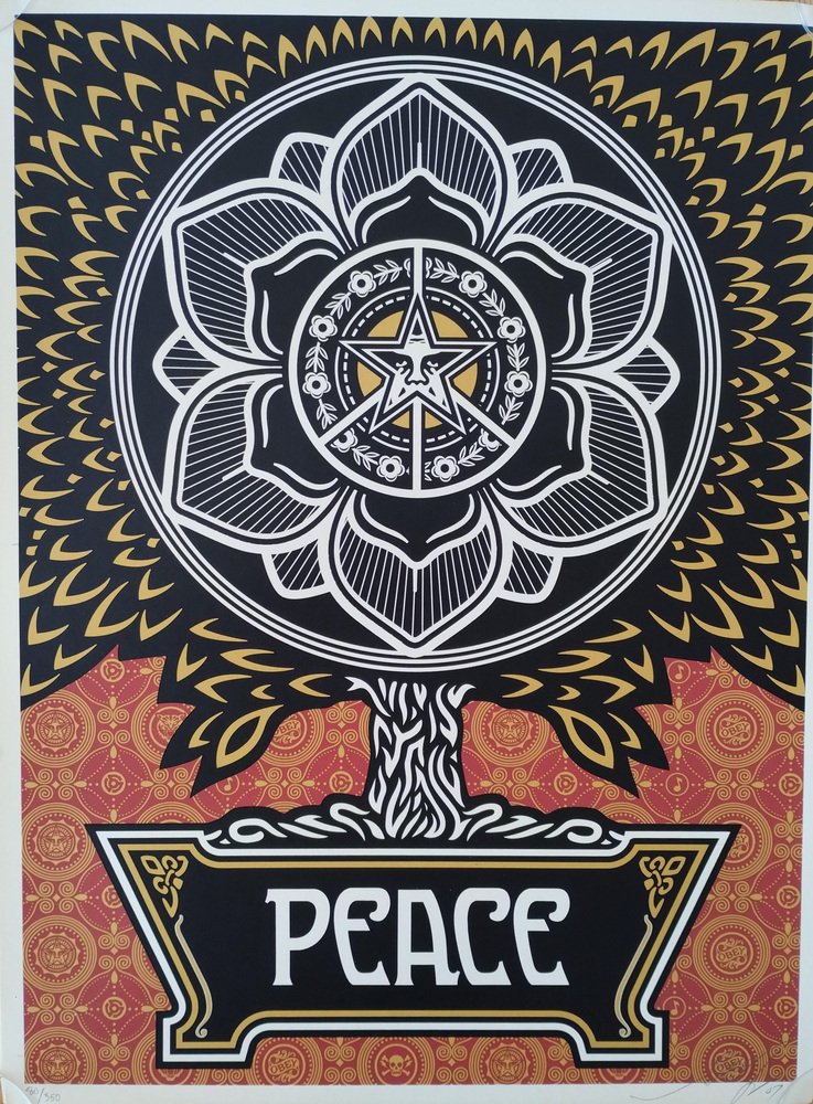 Estampe Signée Et Numérotée Shepard Fairey "Monkey Pod Tree Metropark Gold" (2006) - Édition Limitée 150 - OBEY GIANT