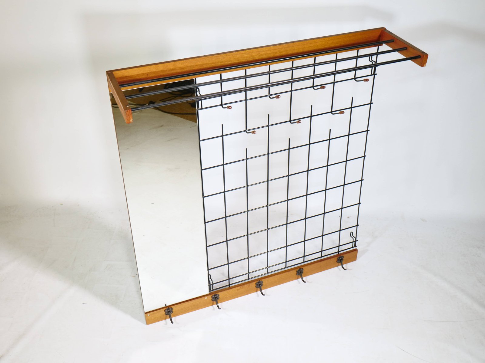 Teak String Wardrobe with Mirror, 1960s for sale at Pamono