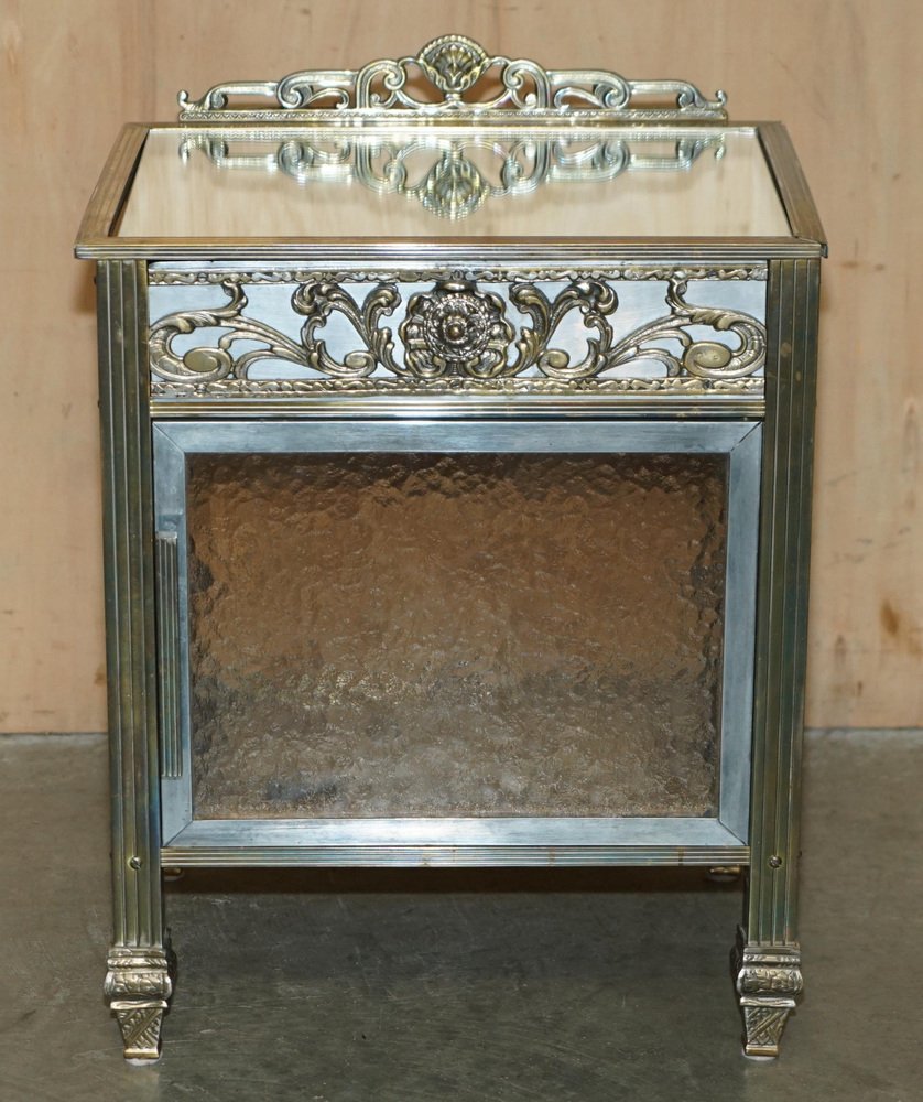 Antique French Brass and Glass Nightstand, 1900s for sale at Pamono
