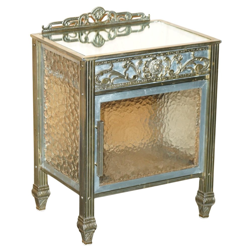 Antique French Brass and Glass Nightstand, 1900s for sale at Pamono