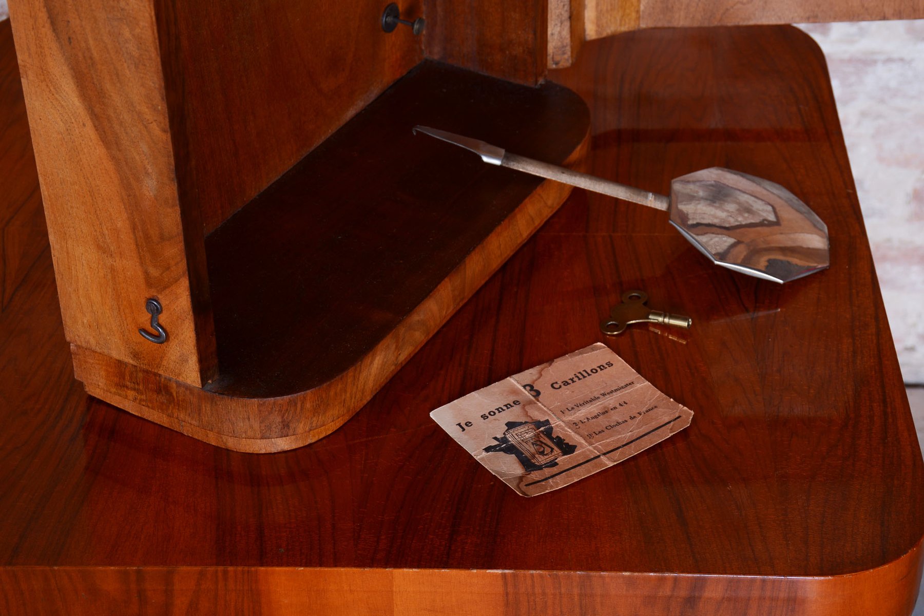 Image showcasing Vintage Art Deco Wall Clock in Walnut by Angelus, 1930s for sale at Pamono