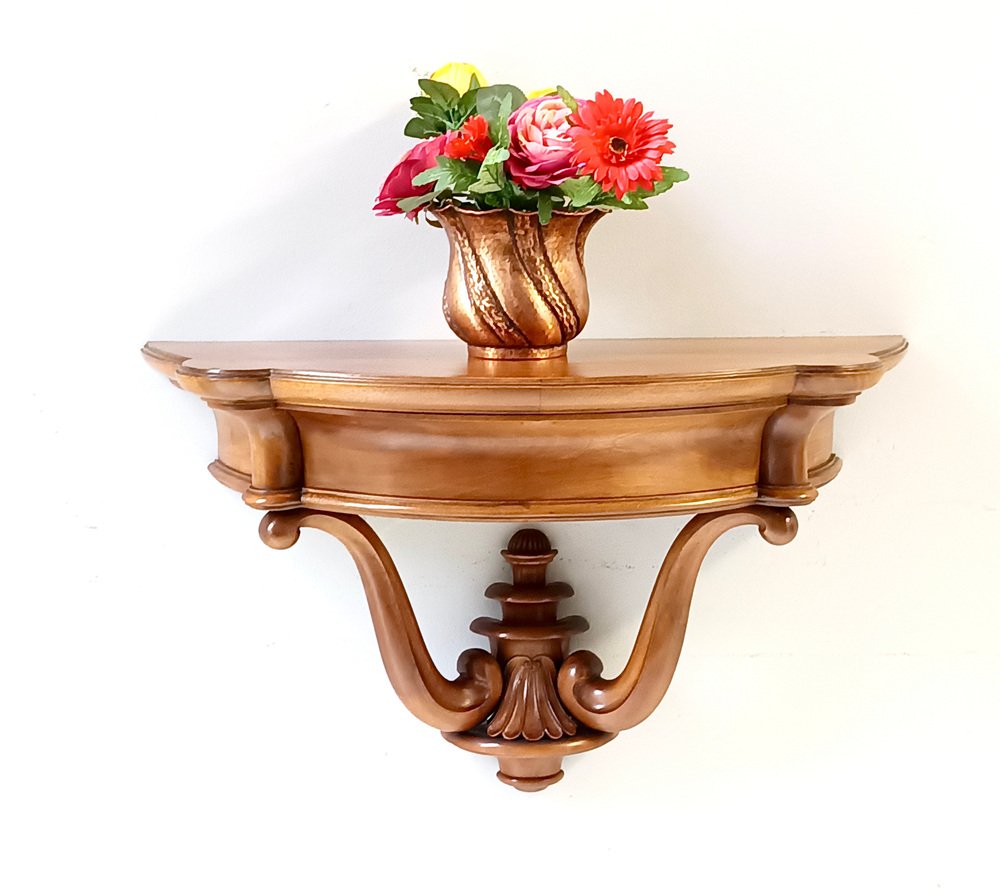 Wall-Mounted Demilune Console Table in Walnut, 1940s for sale at Pamono