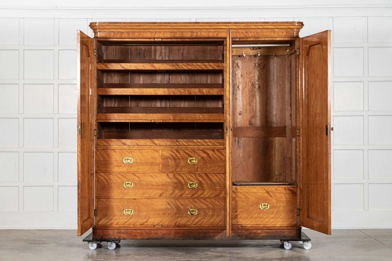 Large English Satin Birch Compactum Wardrobe, 1880s, Set of 5 for sale ...