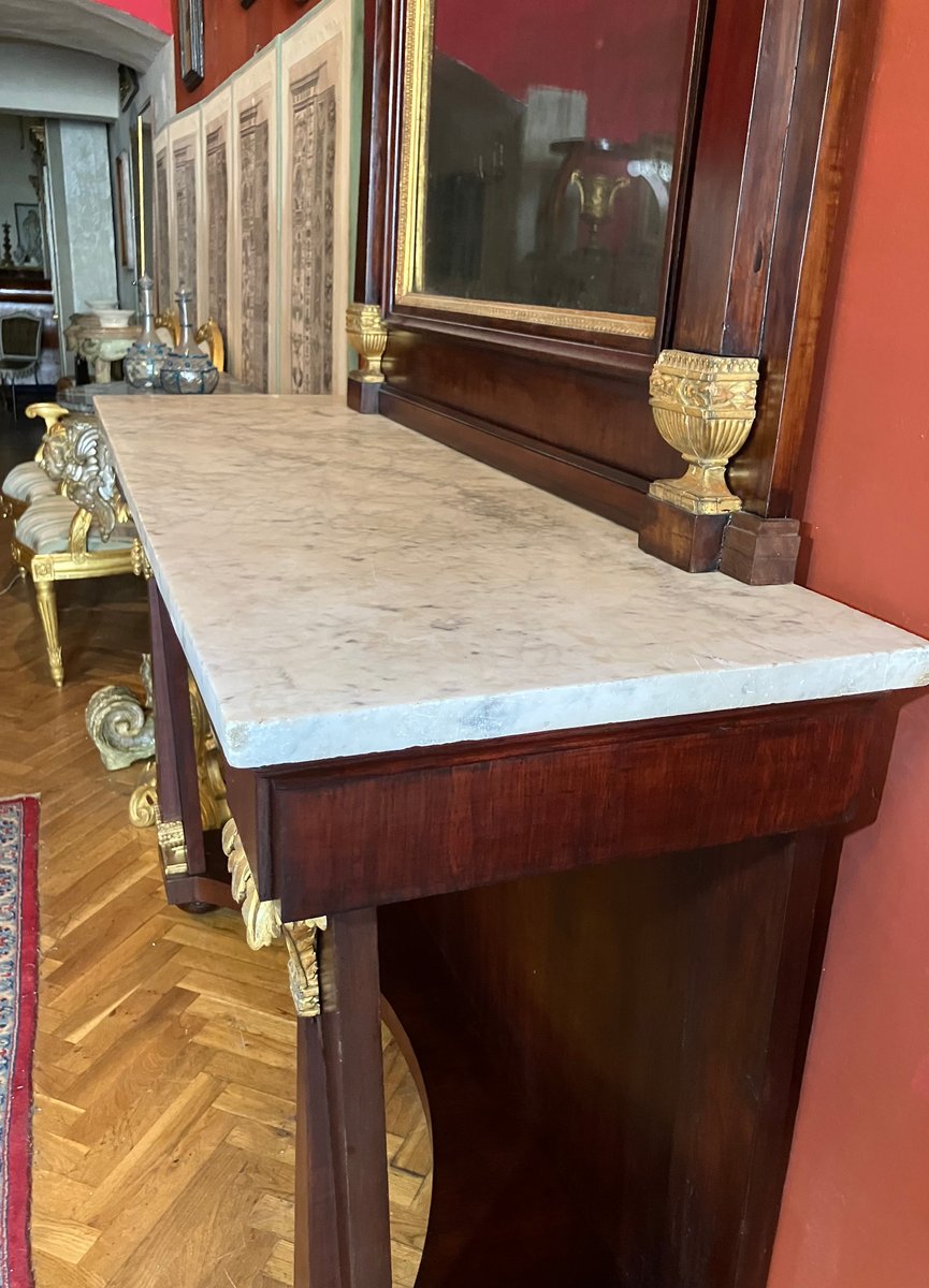 Italian Empire Mahogany and Parcel Gilt Console with Mirror and Carrara ...