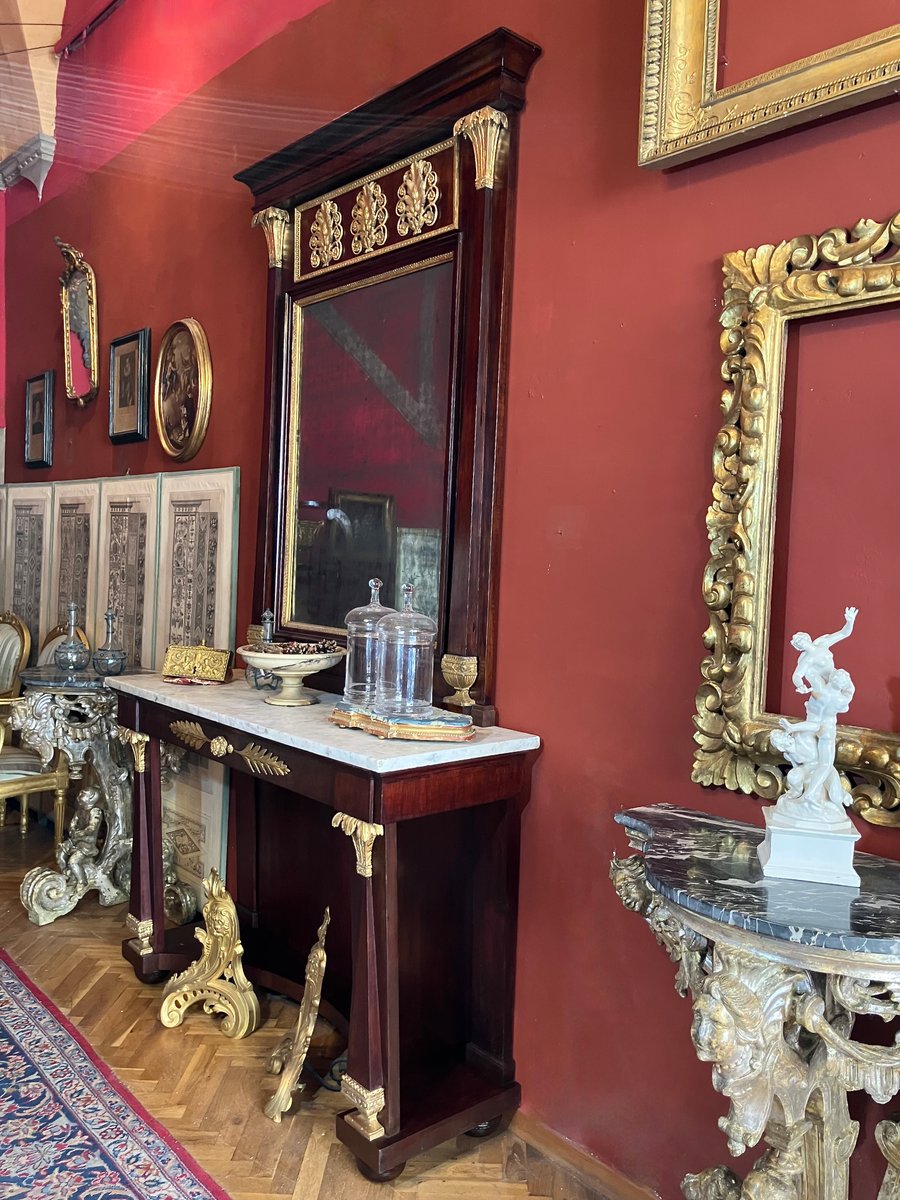 Italian Empire Mahogany and Parcel Gilt Console with Mirror and Carrara ...