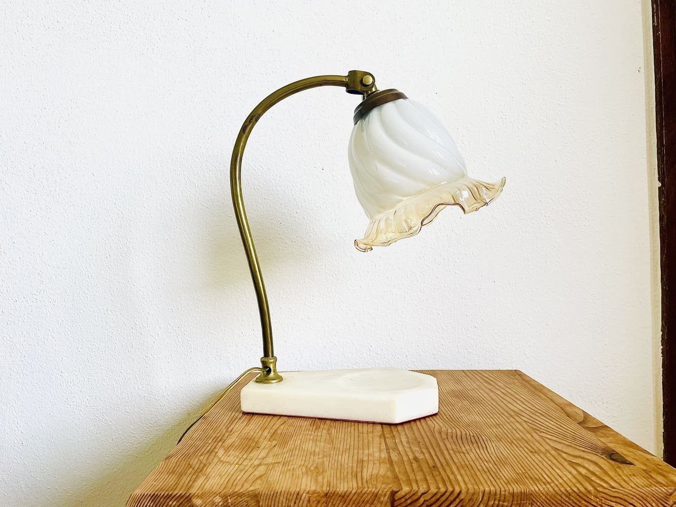 Swan Neck Adjustable Table Lamp with Marble Base and Glass Tulip ...
