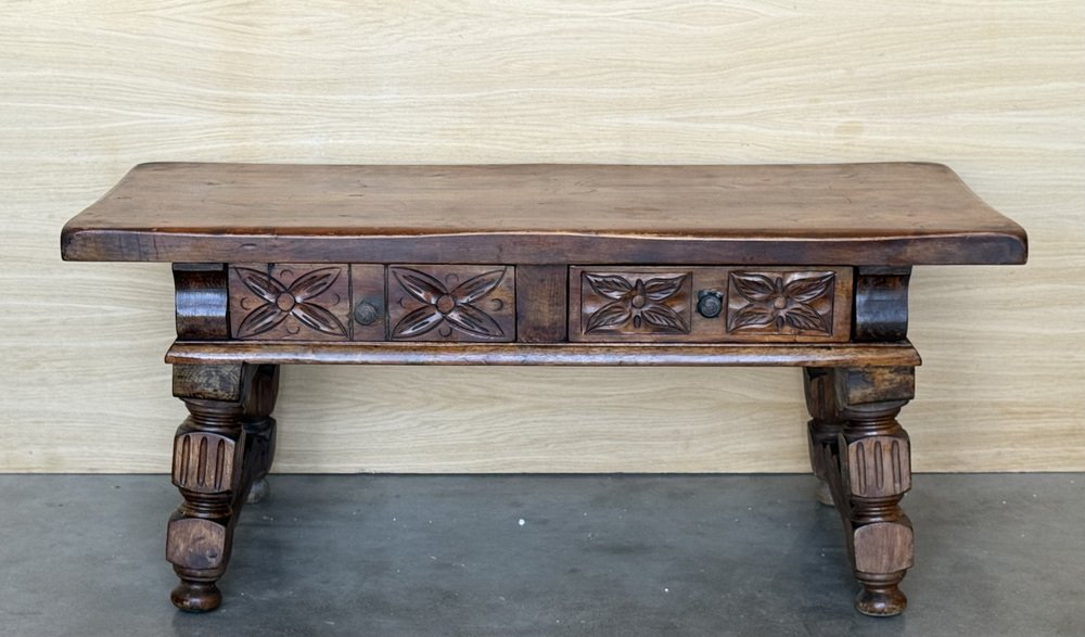Solomonic Table 19th Century Spanish Low Console Table with Solomonic Legs & Two Carved ...