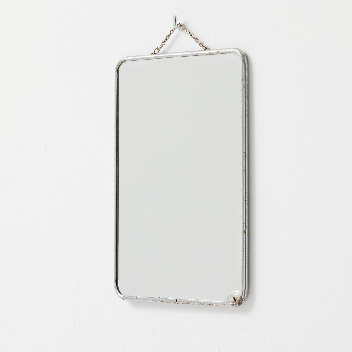 Vintage Rounded Rectangular Mirror Vintage French Metal-Framed Mirror with Rounded Corners and Chain ...