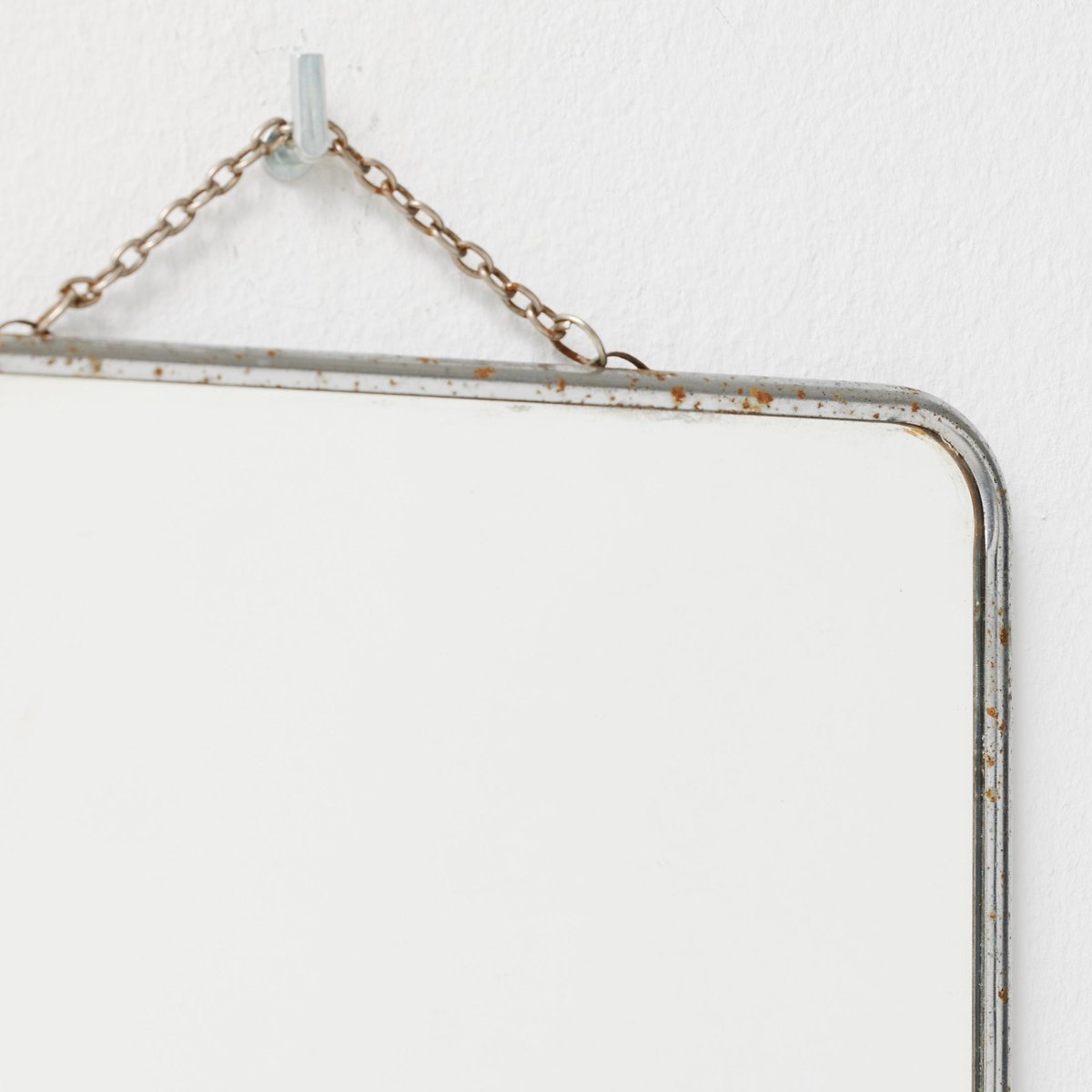 Vintage Rounded Rectangular Mirror Vintage French Metal-Framed Mirror with Rounded Corners and Chain ...