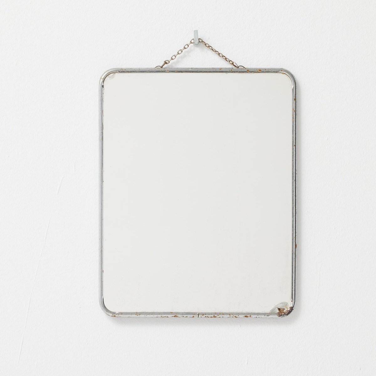 Vintage Rounded Rectangular Mirror Vintage French Metal-Framed Mirror with Rounded Corners and Chain ...