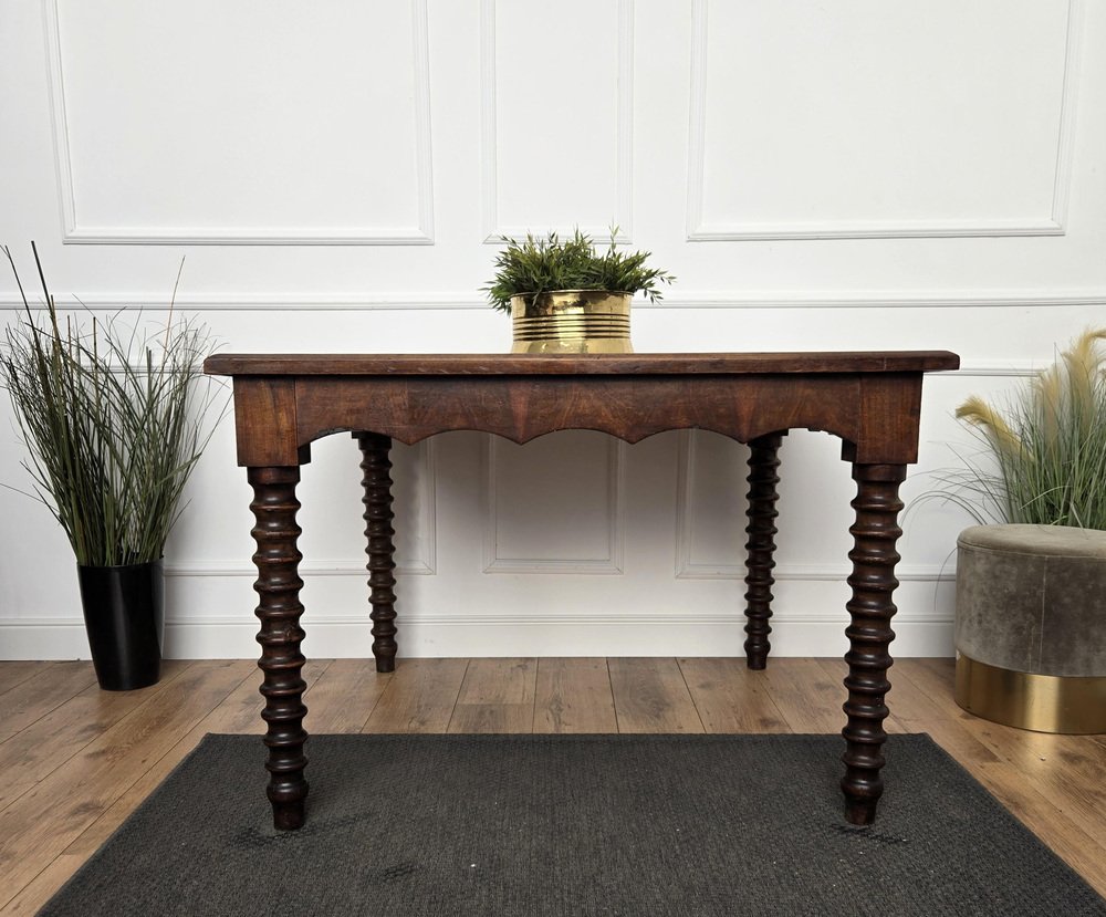 Italian Antique Walnut Kitchen Dining Table, 1890s for sale at Pamono