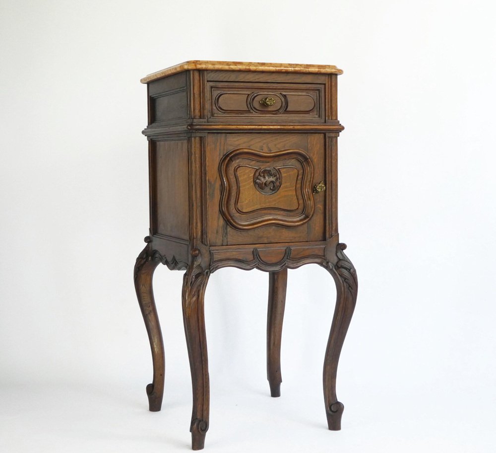 Antique French Louis XV Wooden Side Table with Marble for