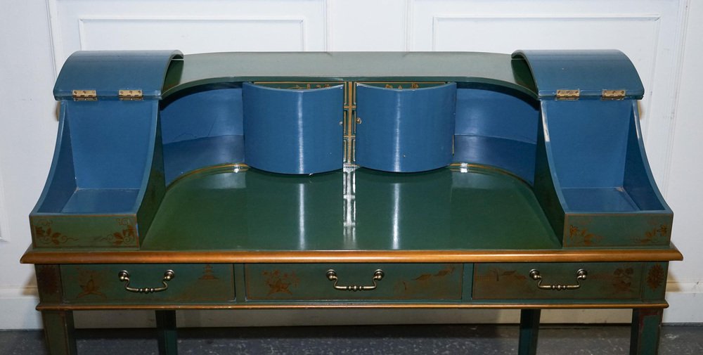 Green and Gold Chinoiserie Carlton Desk with Armchair, Set