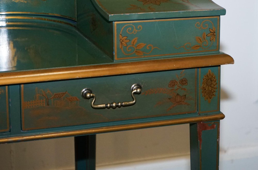 Green and Gold Chinoiserie Carlton Desk with Armchair, Set