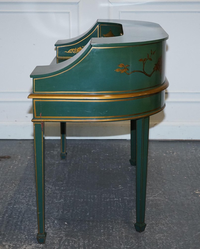 Green and Gold Chinoiserie Carlton Desk with Armchair, Set