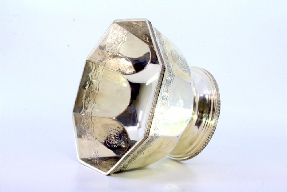 Octagonal Silver Bonbonniere with Engraved Portuguese Coat of Arms and ...
