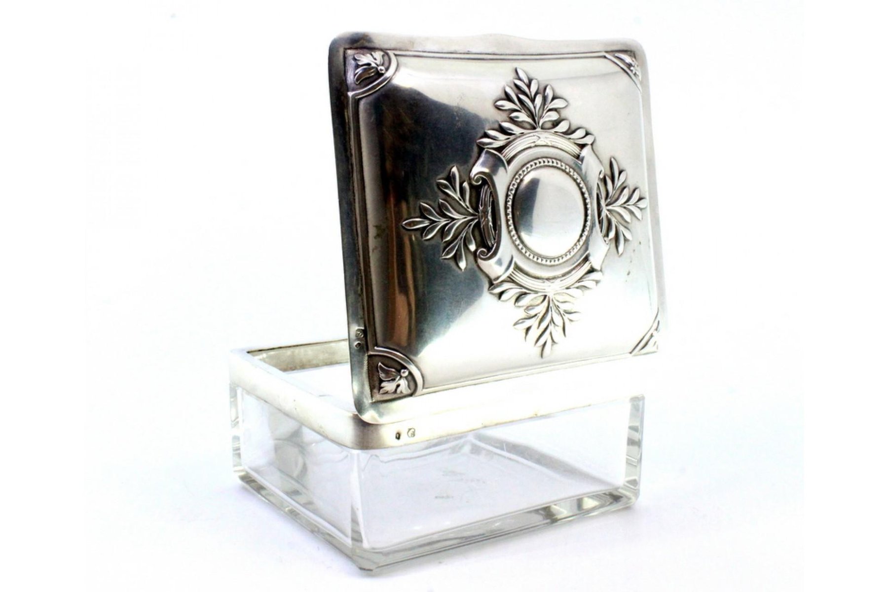 Square Glass Box with Silver Applications for sale at Pamono