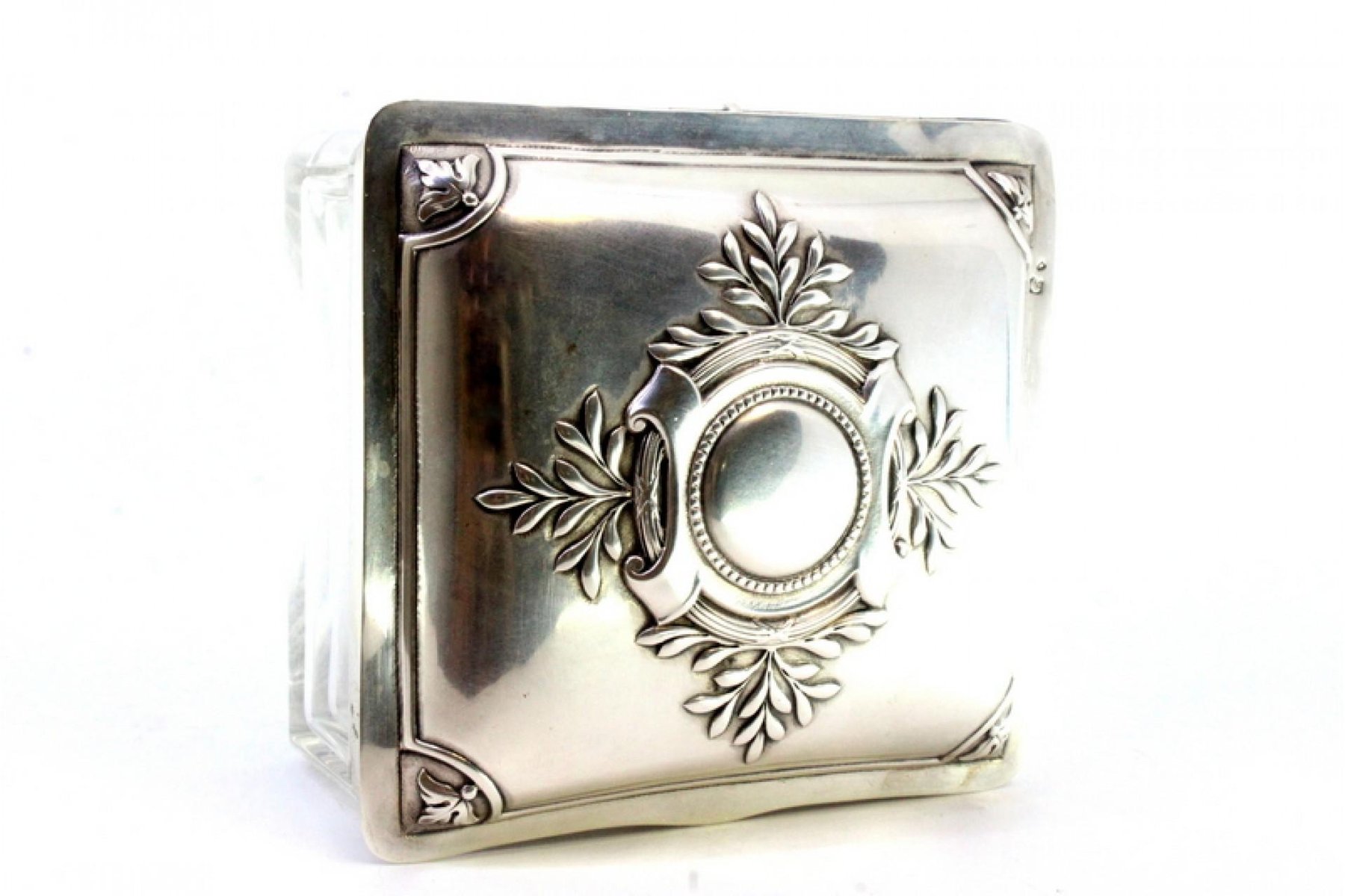 Square Glass Box with Silver Applications for sale at Pamono
