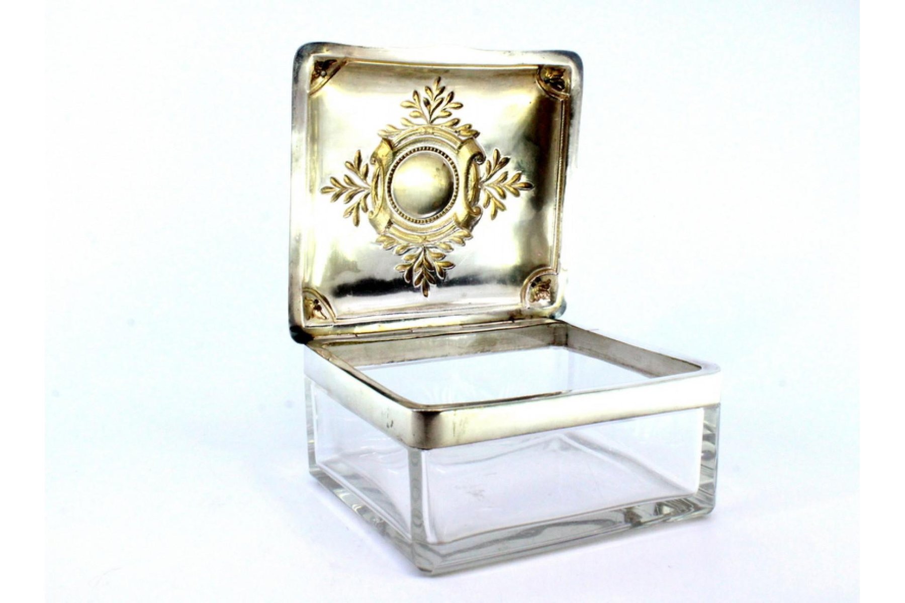 Square Glass Box with Silver Applications for sale at Pamono