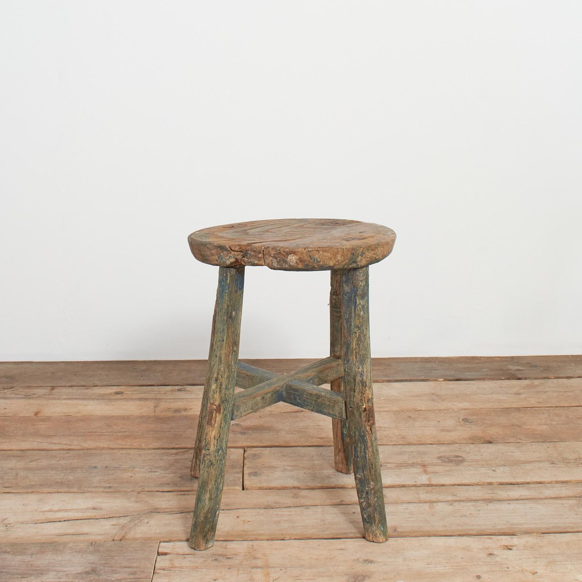 Rustic Wardrobe Stool Antique Rustic Round Top Stool for sale at Pamono