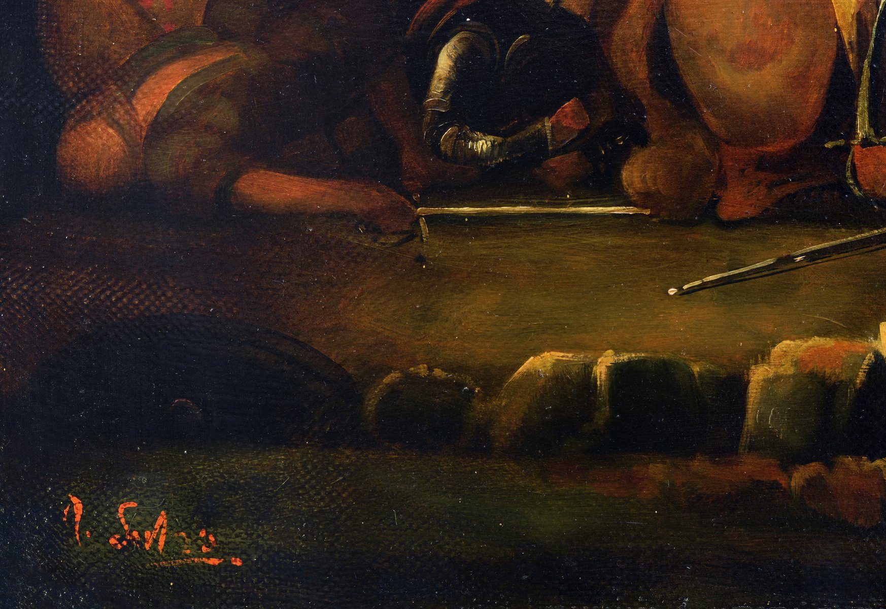 Antonio Savisio, Dramatic Land Battle, 1980s, Oil on Canvas, Framed for ...