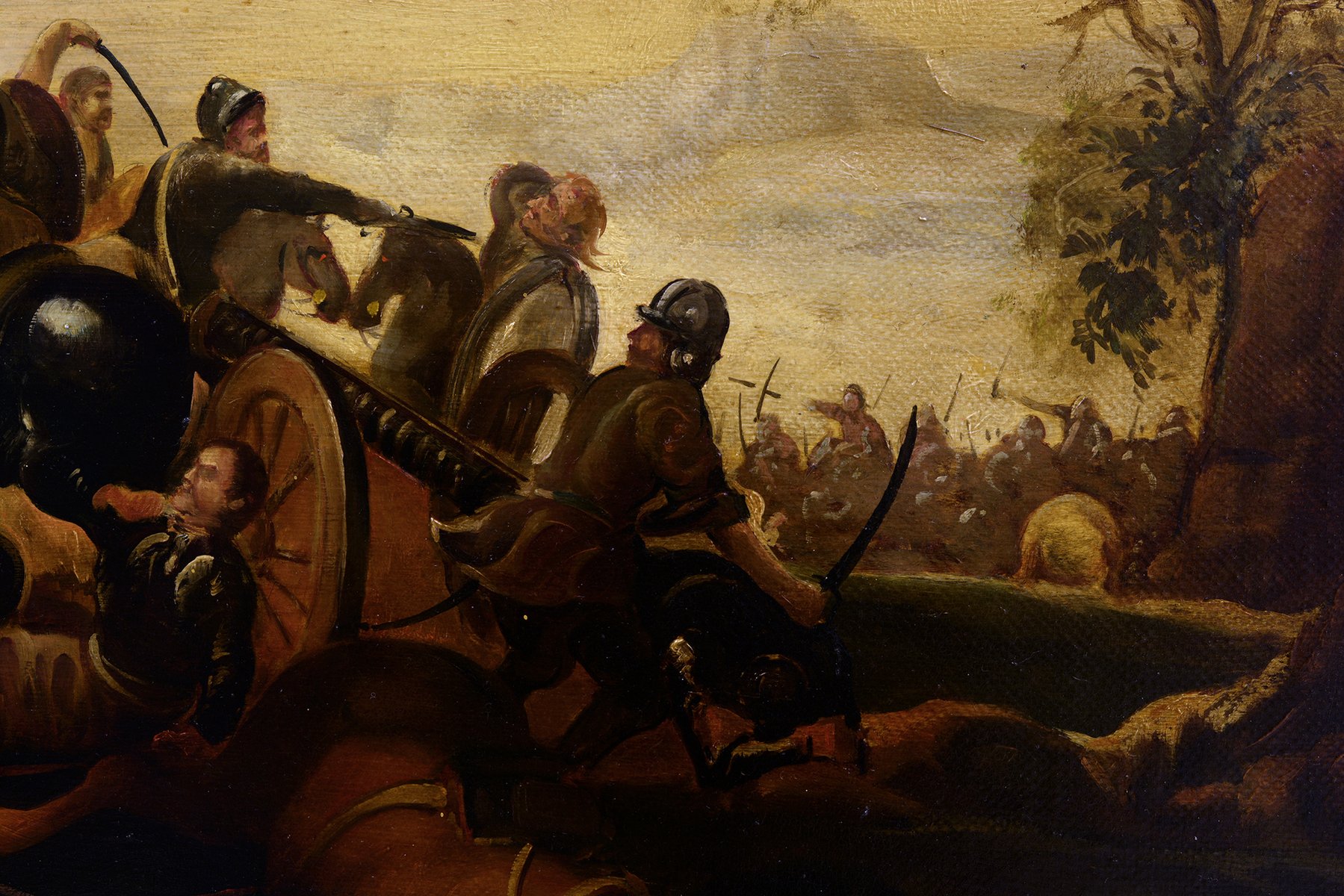 Antonio Savisio, Dramatic Land Battle, 1980s, Oil on Canvas, Framed for ...