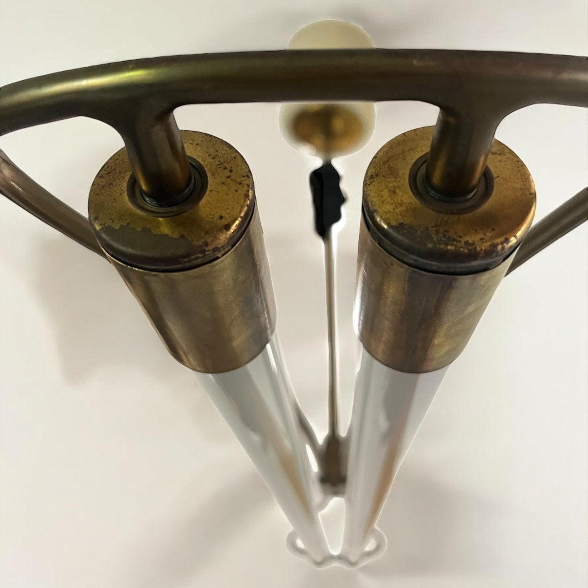 View of Art Deco Industrial Brass Hanging Light by Kaiser & Co, 1930s for sale ...