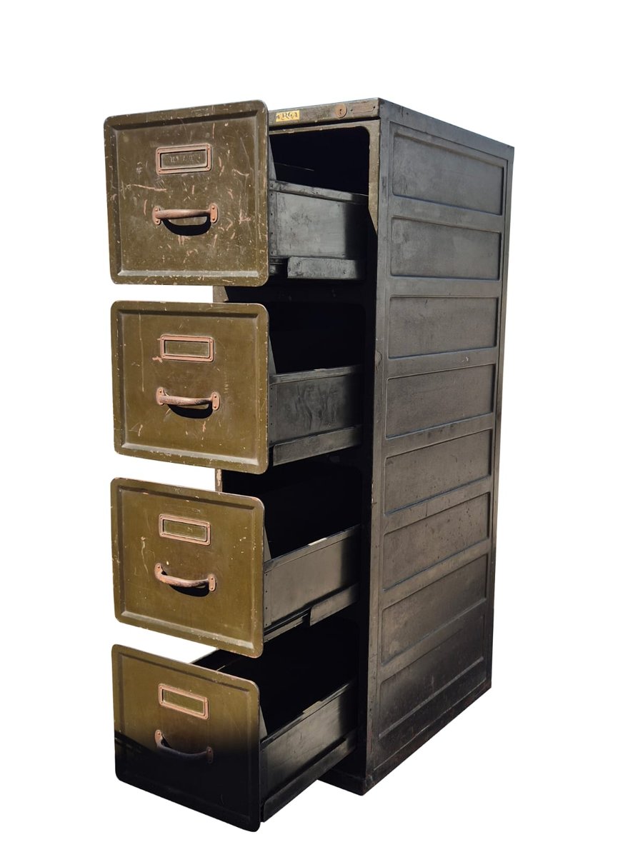 Vintage Industrial Metal Filing Cabinet, 1930s for sale at Pamono