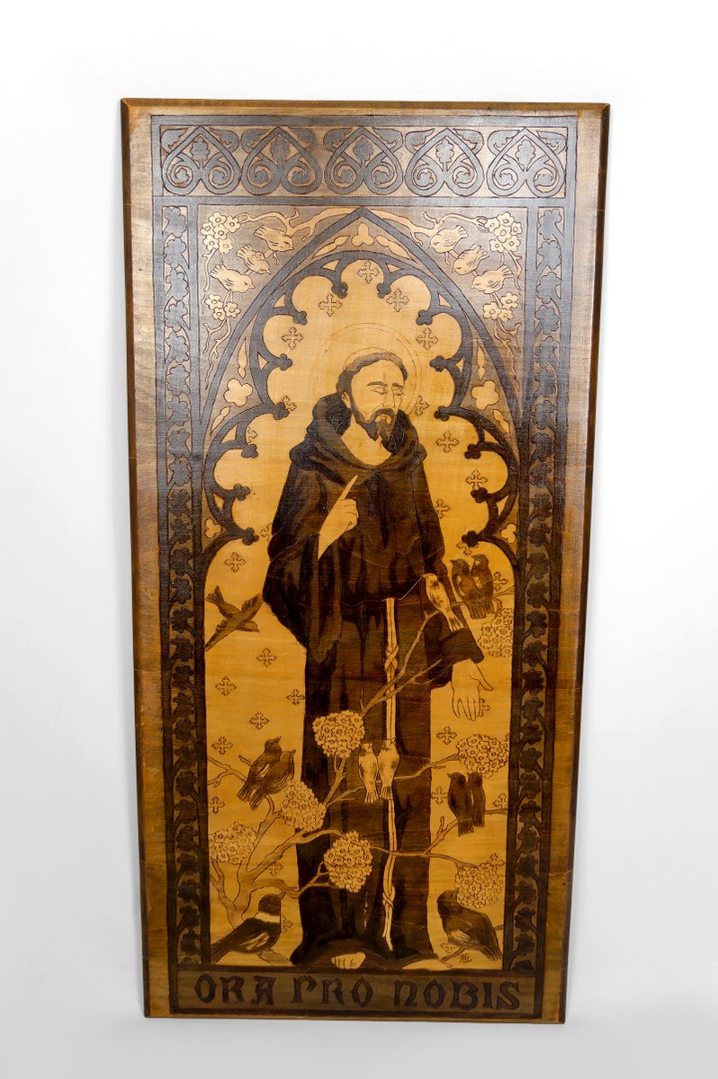 Art Nouveau Pyrography Panel with Religious Theme of St. Francis ...