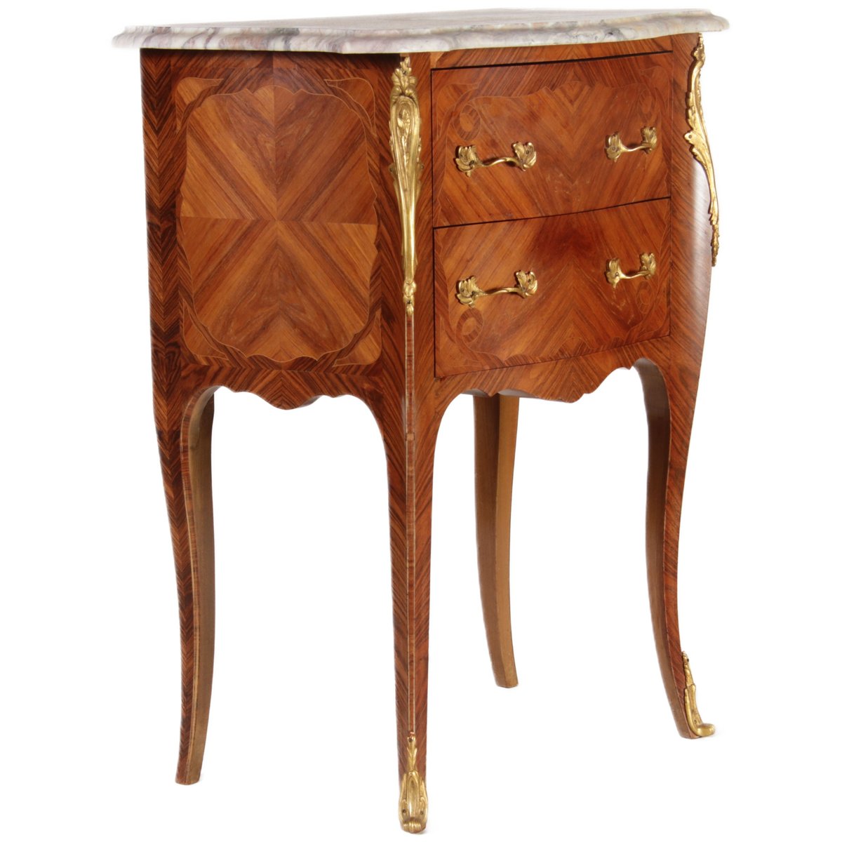 Commode Baroque Palais Royal – 2 Tiroirs – Bois Massif & Marqueterie – Rococo – Neuf