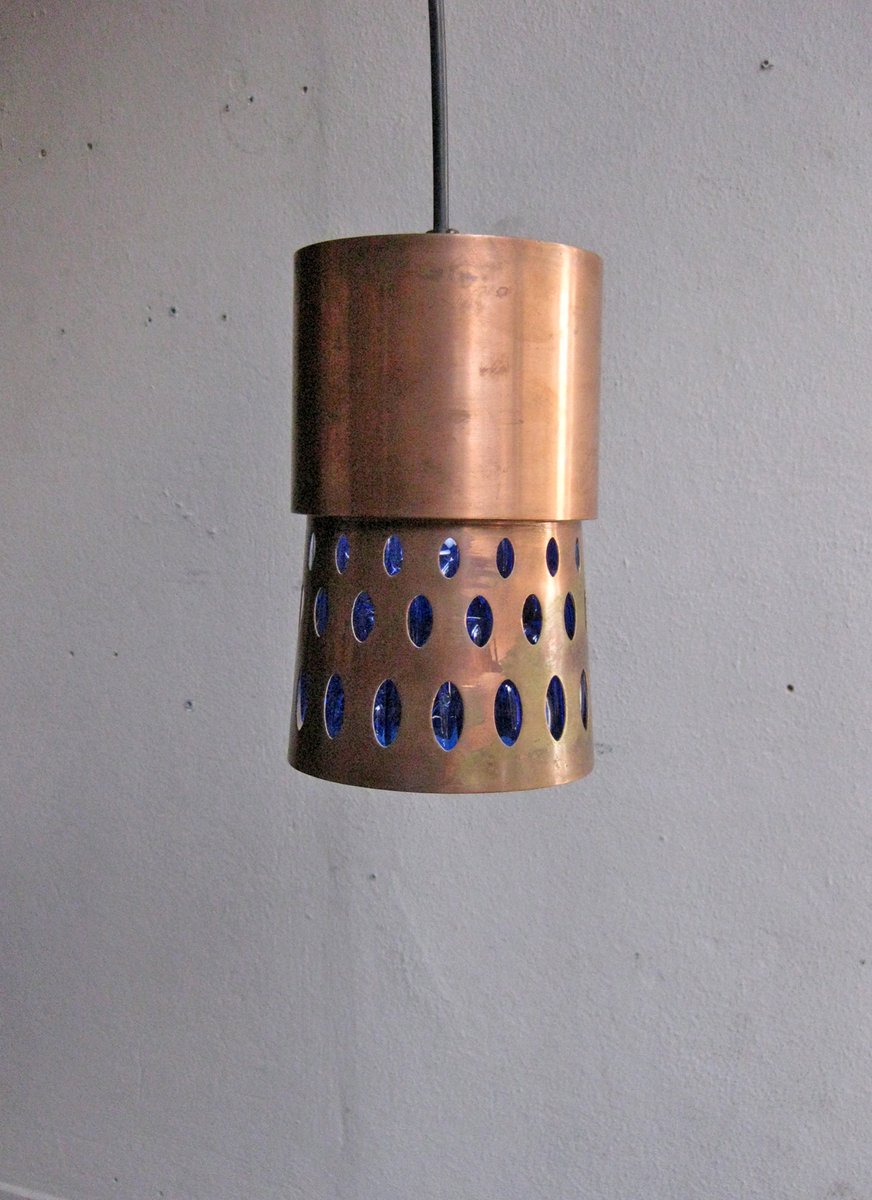 Blue And Copper Pendant Light vintage copper blue glass pendant lamp