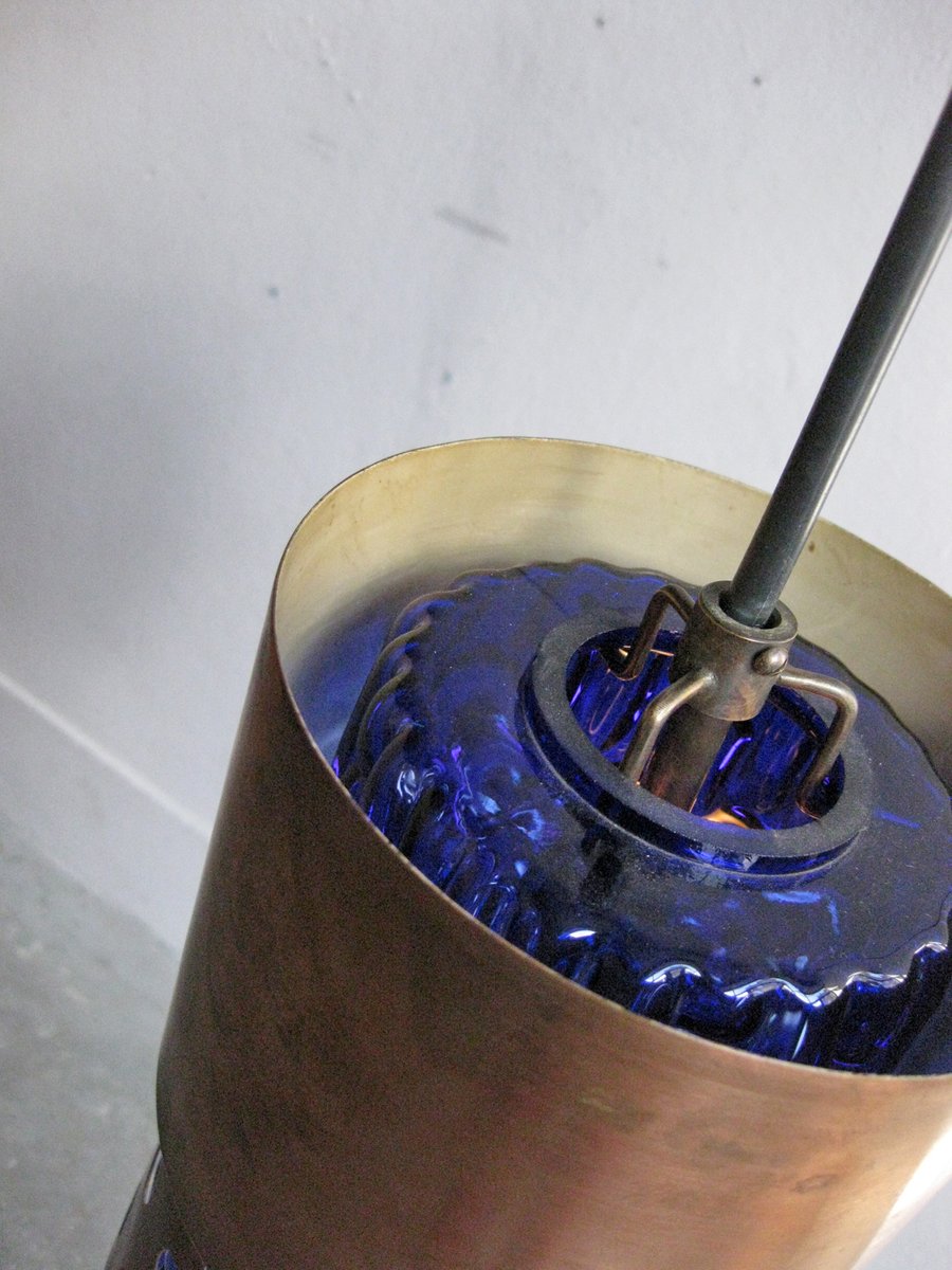 Vintage Copper Blue Glass Pendant Lamp For At Pamono Vintage Copper Blue Glass Pendant Lamp 6 367 00 Per Piece