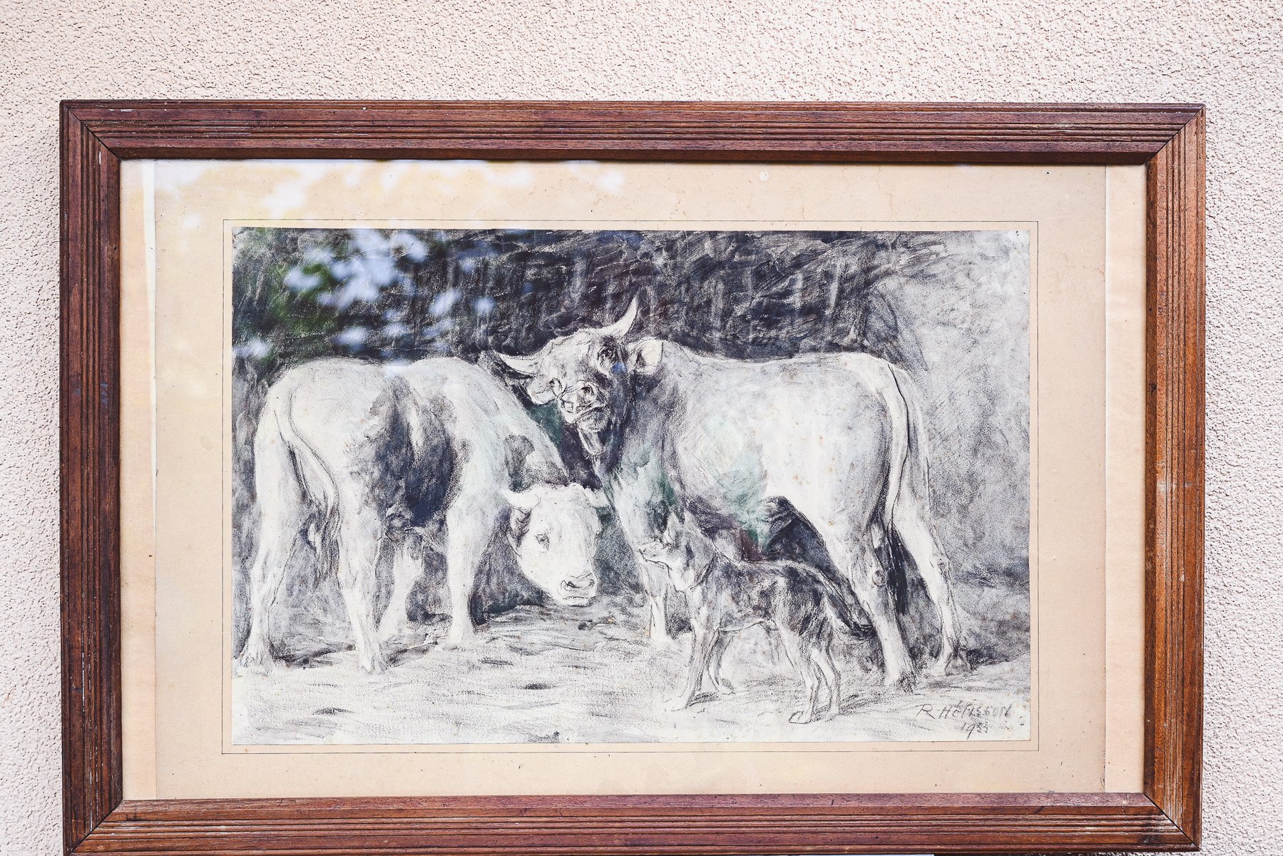 René Herisson, The Cows, 1934, Charcoal Drawing for sale at Pamono