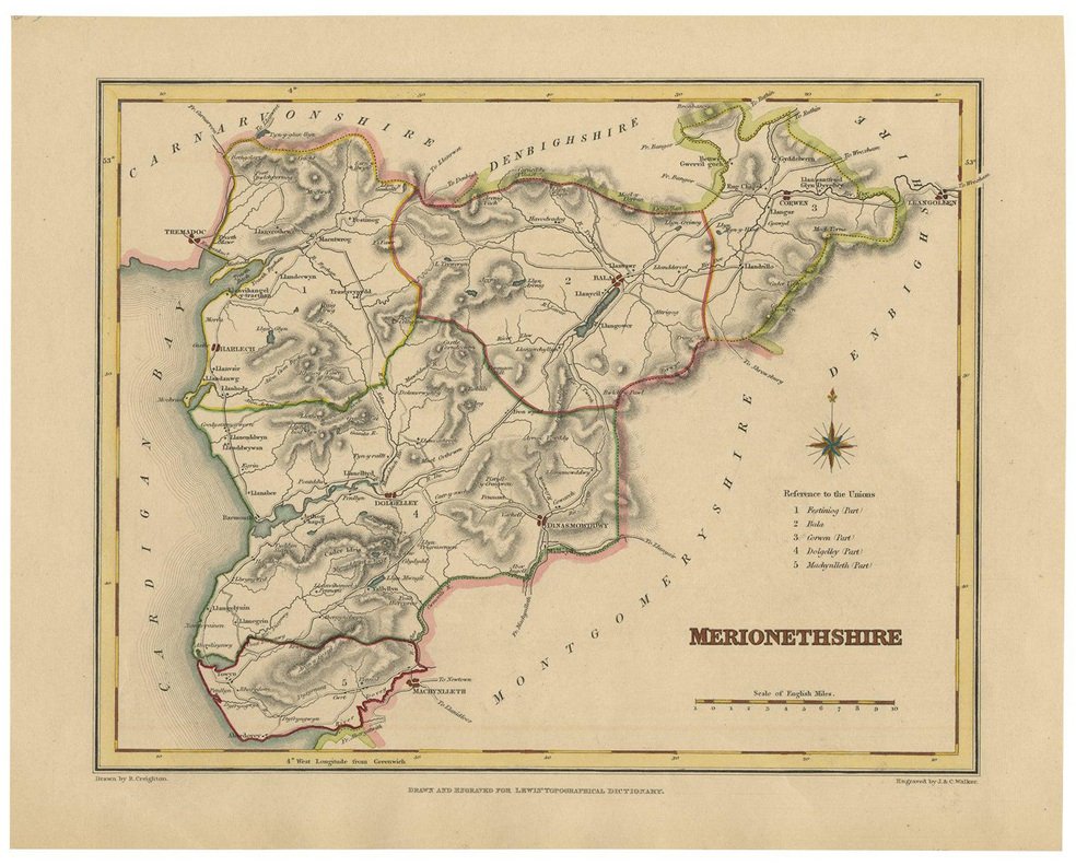 Map Of Merionethshire By Lewis 1844 For Sale At Pamono Map Of Merionethshire By Lewis 1844 For Sale At Pamono