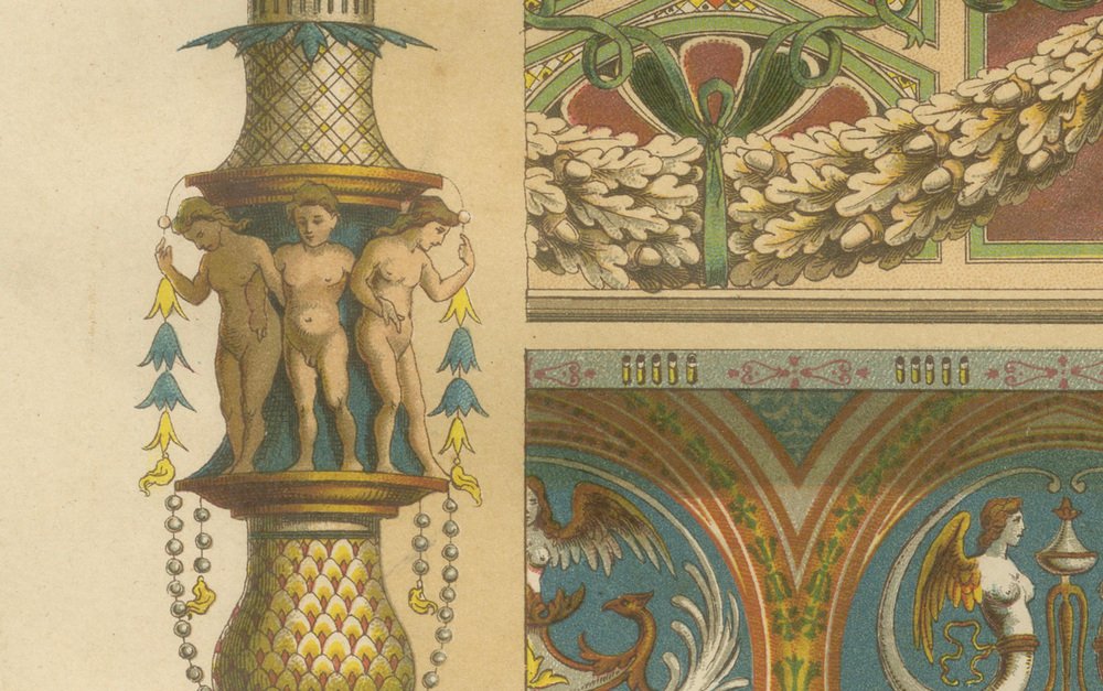 Spring Motto Renaissance Italian Renaissance Architectural Frieze with Virtus Motto, 1887, Paper ...