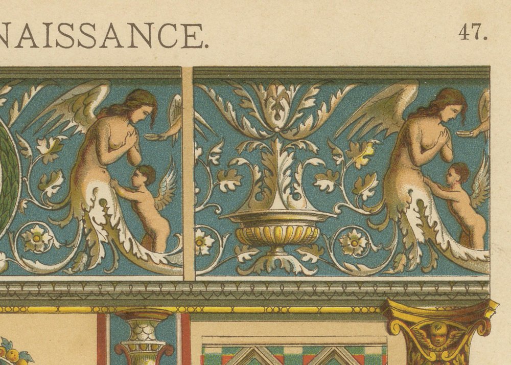 Spring Motto Renaissance Italian Renaissance Architectural Frieze with Virtus Motto, 1887, Paper ...