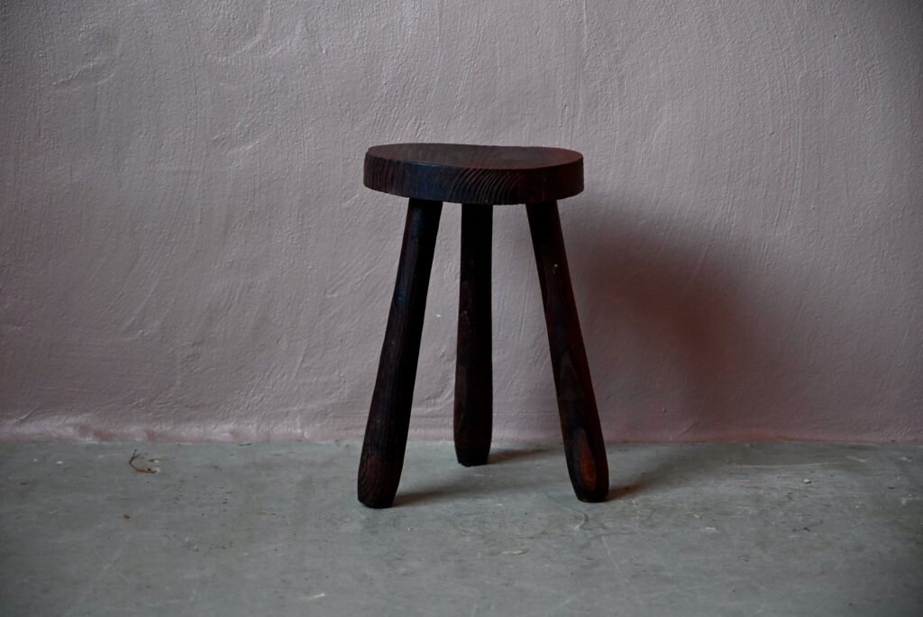 Brutalist Primitive Tripod Stool in Wood for sale at Pamono