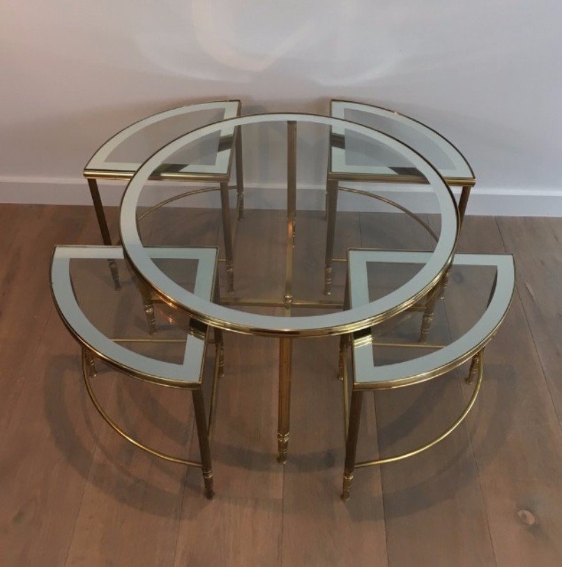 Round Brass Coffee Table & 4 Nesting Tables, 1960s for ...