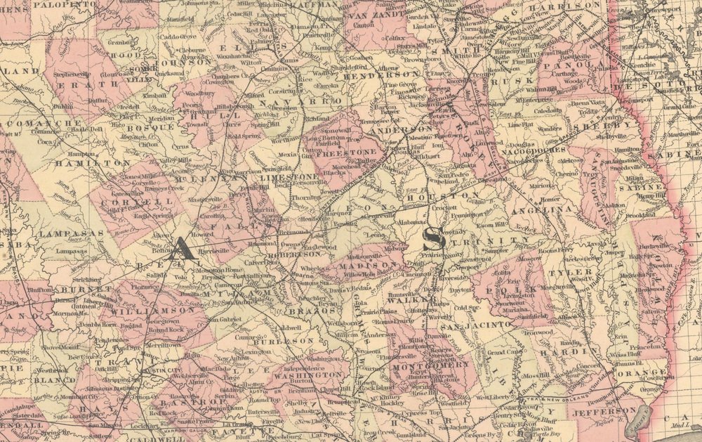 Old Map Inset Large Antique Map of Texas with Panhandle and Bay Inset Maps, 1873 for ...
