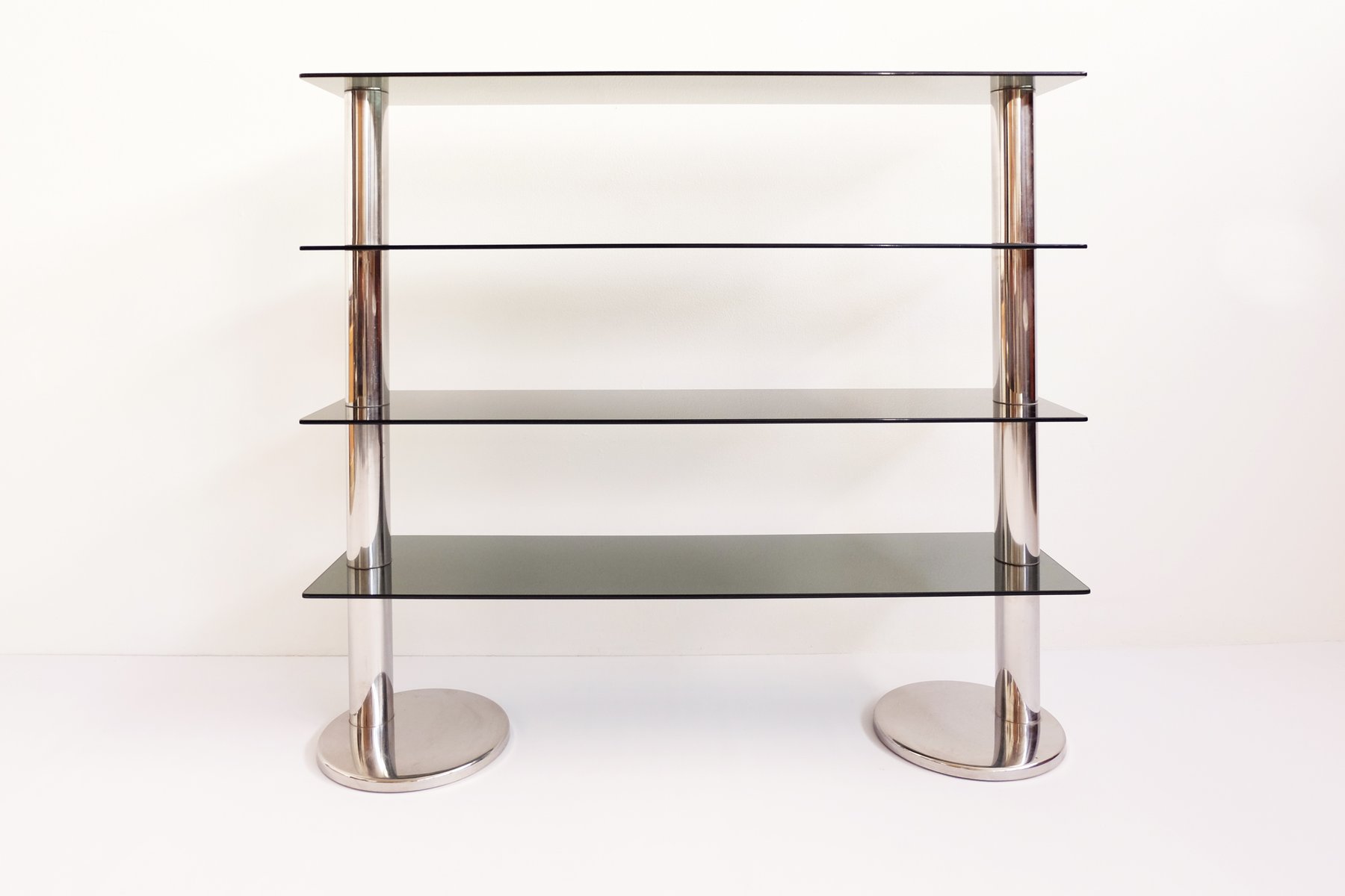 상단노출 italian chromed metal and smoked glass bookshelf 1960s OS-229560